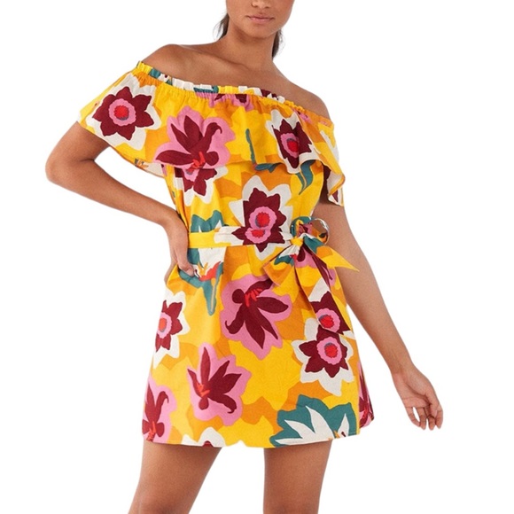 Marlene Floral Ruffle Off Shoulder Dress size L beach summer vibrant - Picture 5 of 16